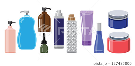 Set of Cosmetic and Skincare Bottles and Containers Set of Cosmetic and Skincare Bottles and Containers 127485800