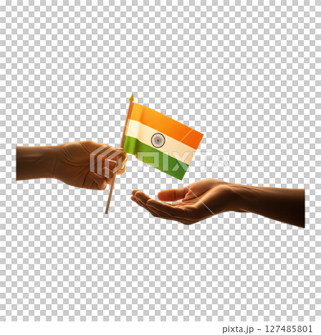Hands exchanging indian flag, symbolizing unity, patriotism, and national pride 127485801