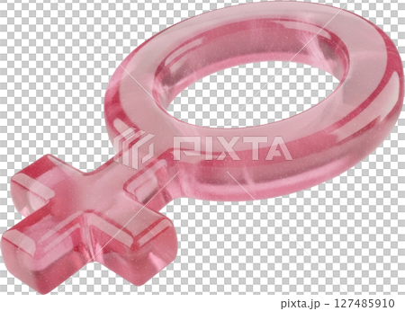 Polished translucent pink female gender symbol, a stylized 3d venus icon 127485910