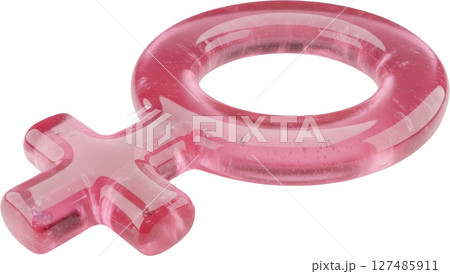 Glossy pink translucent 3d female gender symbol. Venus sign for women rights 127485911