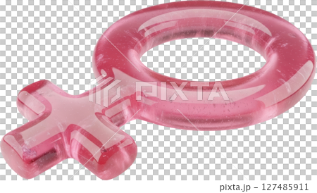 Glossy pink translucent 3d female gender symbol. Venus sign for women rights 127485911