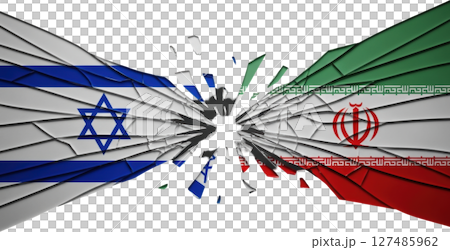 Israel and iran flags shattered, symbolizing geopolitical conflict and tension Israel and iran flags shattered, symbolizing geopolitical conflict and tension 127485962