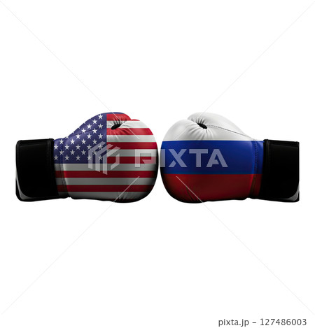 American and russian flag boxing gloves representing international conflict 127486003
