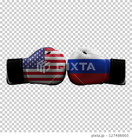 American and russian flag boxing gloves representing international conflict 127486003