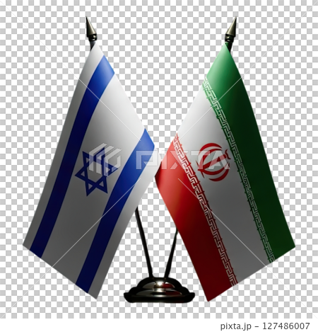 National flags of israel and iran positioned together, symbolizing international relations 127486007