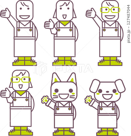 人物素材＜店舗スタッフの手差しお知らせ・カフェスタッフ・店員・注目・警告＞ 127487044