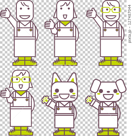 人物素材<商店工作人員分發通知、咖啡廳工作人員、店員、注意、警告> 127487044