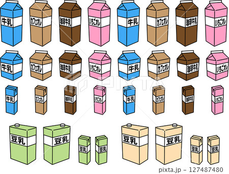 各サイズのパックの乳飲料アイコンセット 127487480