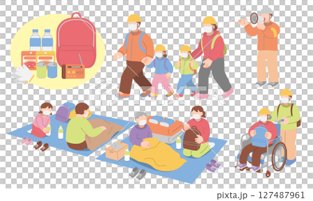 避難所に避難する人物イラストセット 127487961