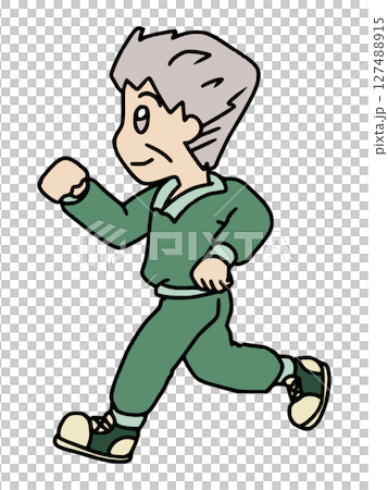Color illustration of a healthy senior man jogging energetically 127488915