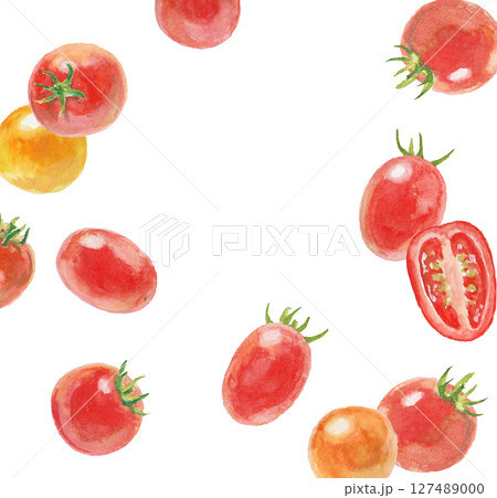 水彩絵の具で描いたミニトマト背景 127489000