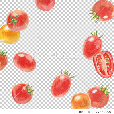 水彩絵の具で描いたミニトマト背景 127489000