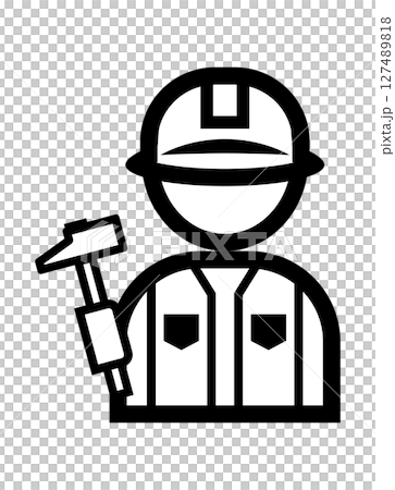 ハンマーを持った職人のシンプルなモノクロイラストアイコン 127489818