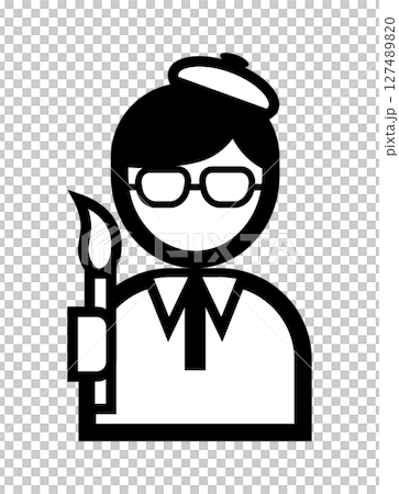絵筆を持った画家のシンプルなモノクロイラストアイコン 127489820