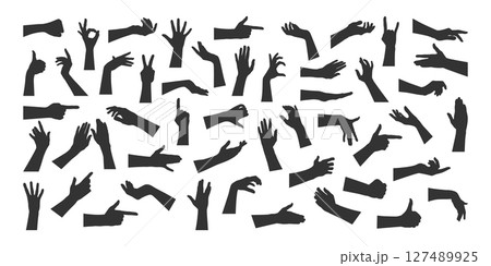 Hand gesturing silhouettes. Set of different hand gestures. Vector illustration 127489925