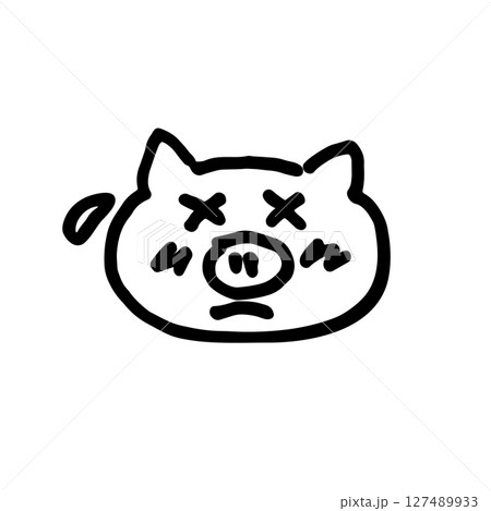 ブタさん暑い手書きイラスト 127489933