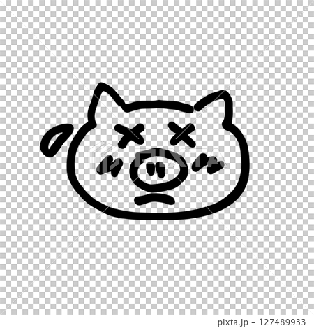 ブタさん暑い手書きイラスト 127489933