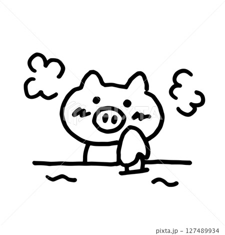 ブタさん温泉手書きイラスト 127489934