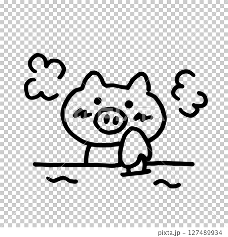 ブタさん温泉手書きイラスト 127489934