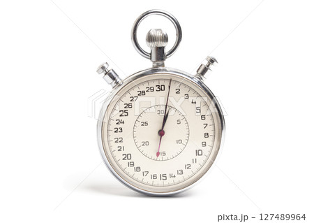 Old stopwatch isolated on white background. Old stopwatch isolated on white background. 127489964
