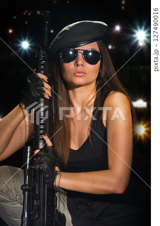 army girl in glasses in the night army girl in glasses in the night 127490016