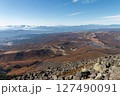 八ヶ岳 蓼科山 山頂より 紅葉の白樺湖・中央アルプス・北アルプスを望む 127490091