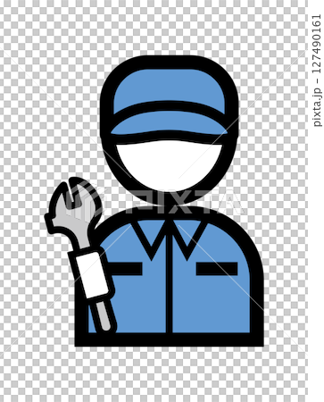 Simple color illustration icon of a mechanic holding a spanner Simple color illustration icon of a mechanic holding a spanner 127490161