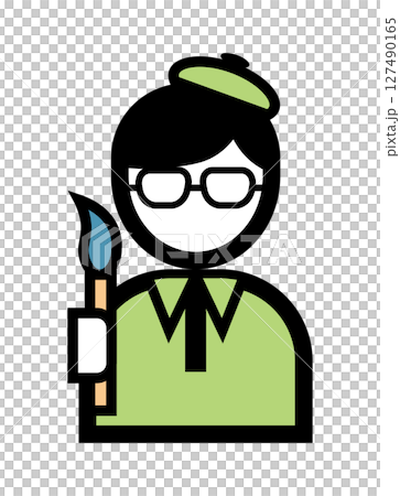 拿著畫筆的畫家的簡單彩色插圖圖標 127490165