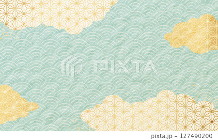 夏 お中元 暑中見舞い 和柄 高級感・水色・青・金・雲 和紙の背景 夏 お中元 暑中見舞い 和柄 高級感・水色・青・金・雲 和紙の背景 127490200