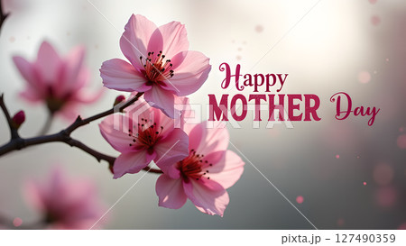Beautiful Pink Cherry Blossoms Background for Happy Mother's Day Celebration 127490359