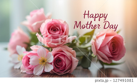 Elegant pink roses for mother's day with a warm and loving message 127491081