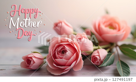 Elegant Happy Mother's Day Image Featuring Pastel Pink Roses and Soft Lighting 127491197