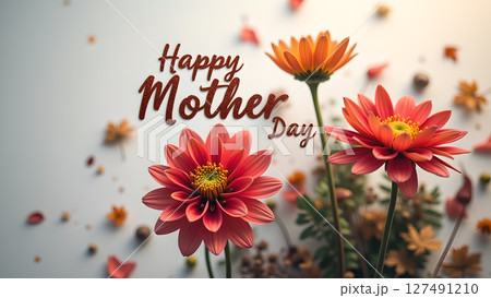 Elegant Happy Mother's Day floral arrangement with daisies and autumnal accents 127491210
