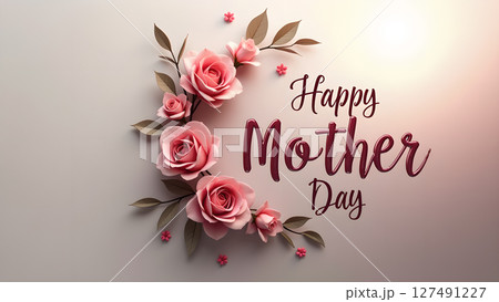Elegant Happy Mother's Day greeting with floral arrangement and stylish typography 127491227