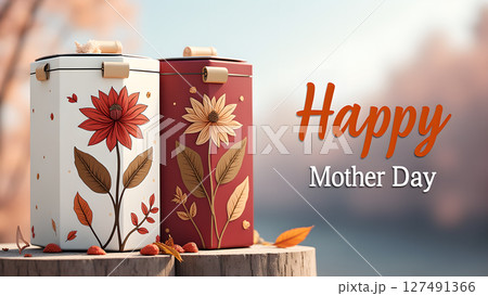 Elegant mother's day celebration with decorative flower tins and gentle background Elegant mother's day celebration with decorative flower tins and gentle background 127491366