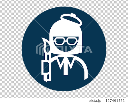 一個圓形的簡單的單色輪廓插圖圖標,上面畫著一位畫家拿著畫筆 一個圓形的簡單的單色輪廓插圖圖標,上面畫著一位畫家拿著畫筆 127491531