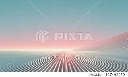Futuristic Sunset Landscape with Abstract Geometric Patterns and Smooth Horizons 127492059