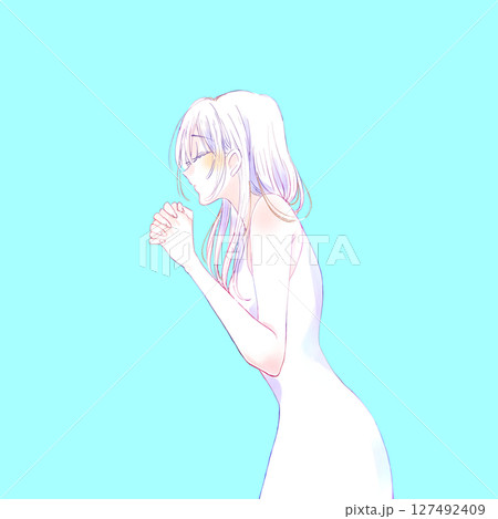 祈る女性　線画 127492409