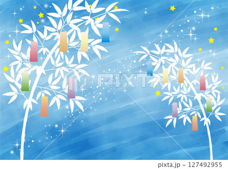 七夕の笹飾りのイラスト背景素材002 127492955