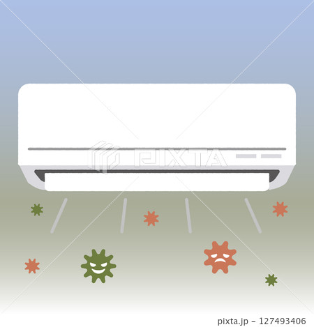 エアコンからカビ・ウイルス・埃が放出されるイラスト 127493406