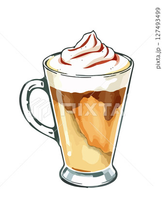 Watercolor vector illustration of a cup of coffee. 127493499