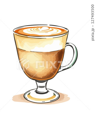 Watercolor vector illustration of a cup of coffee. 127493500