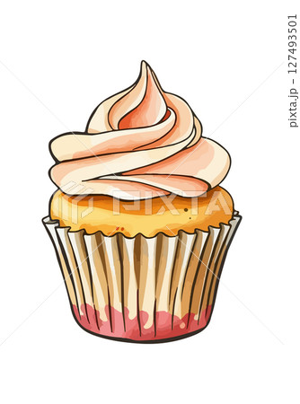 Watercolor vector illustration of a cupcake. 127493501