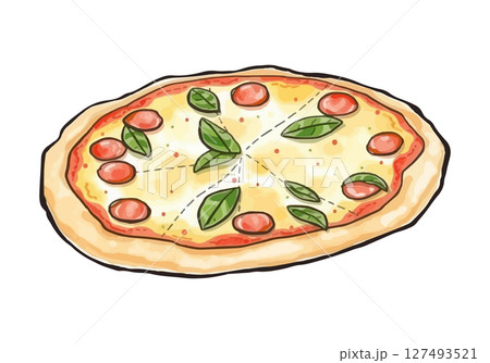 Watercolor vector illustration of a pizza. 127493521
