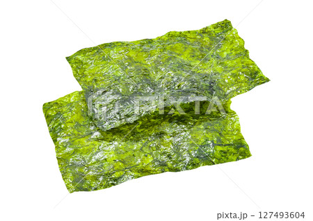 dried nori leaves, isolated on white background with clipping path  127493604