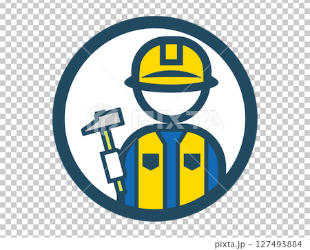 手持錘子的工匠的簡單圓形彩色插圖圖標 手持錘子的工匠的簡單圓形彩色插圖圖標 127493884