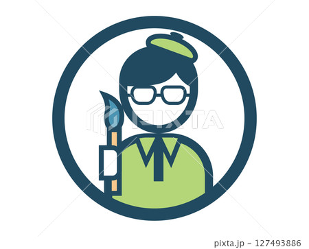 絵筆を持った画家の丸いシンプルなカラーイラストアイコン 127493886