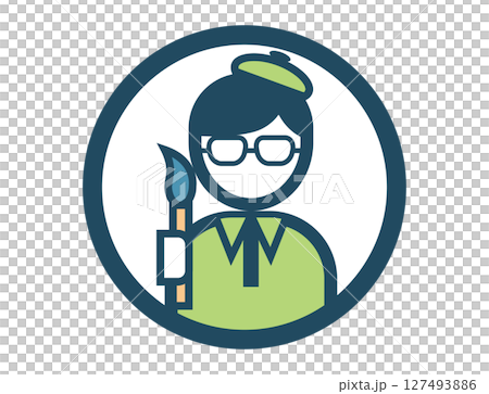 絵筆を持った画家の丸いシンプルなカラーイラストアイコン 127493886