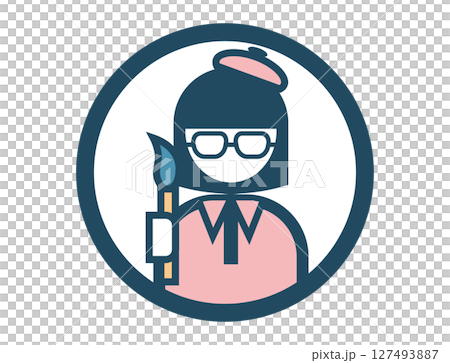 絵筆を持った画家の丸いシンプルなカラーイラストアイコン 127493887