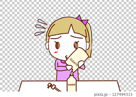 （上半身正面）名前の無い家事・シャンプーが無くなったので詰め替えをボトルに注ぐ白人少女 127494313